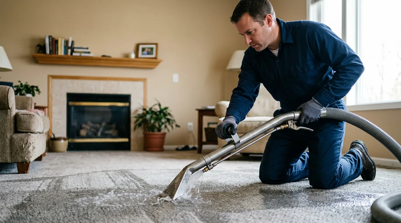Water damage restoration technician working near Edmore, MI